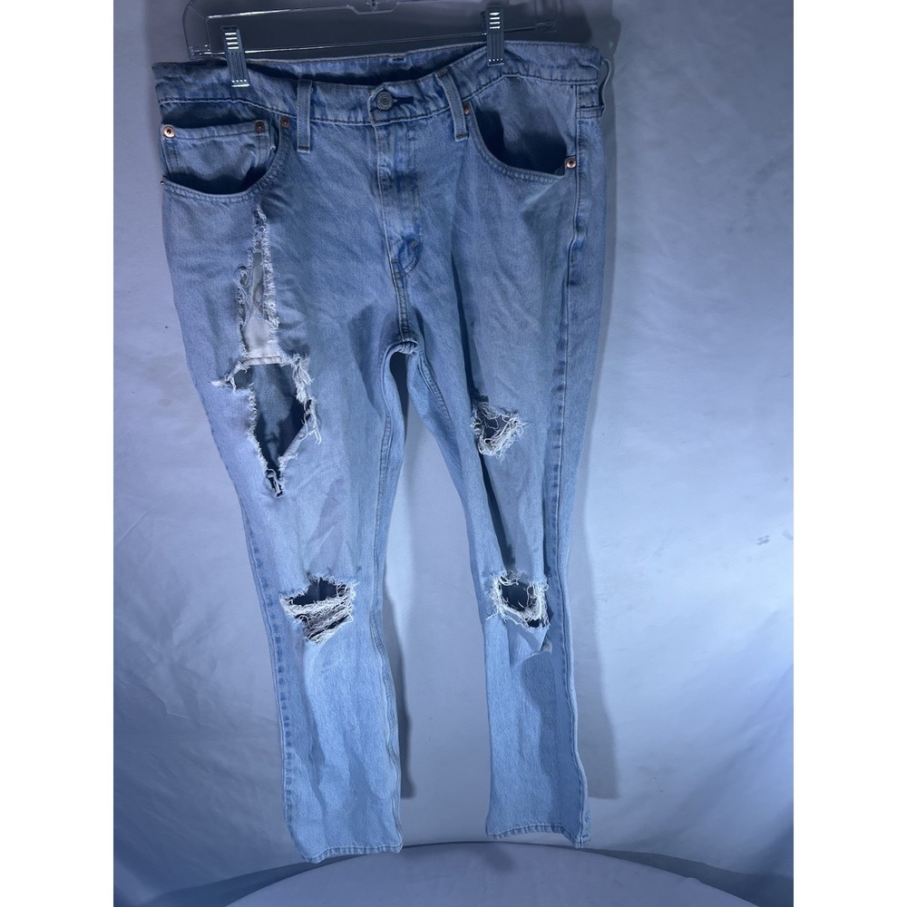 Levi's 511 Men's Jeans 34x32 Light Wash Distressed Ripped Slim Fit Denim